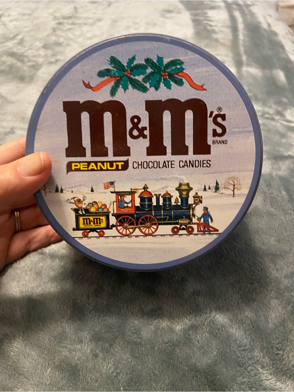 M&M'S Peanut Chocolate Candies Tin - Light Blue and Brown